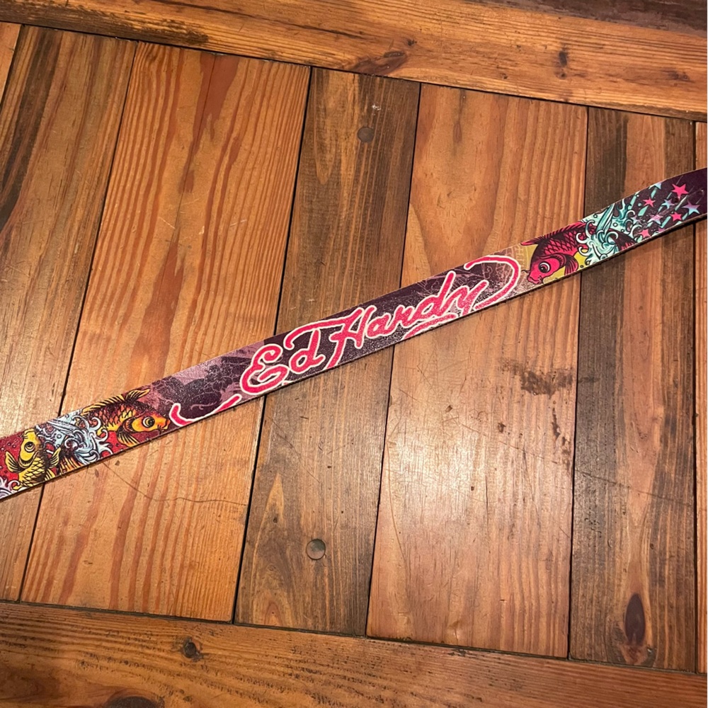 Ed Hardy vintage purple fish geisha belt M